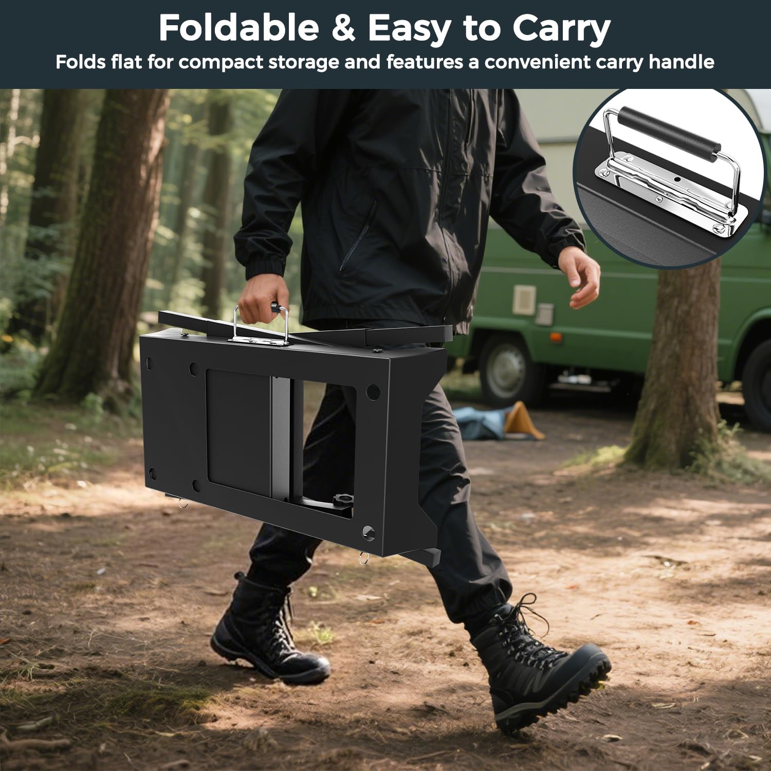 Arribueno carry-handle enables easy transport for camping and tailgating