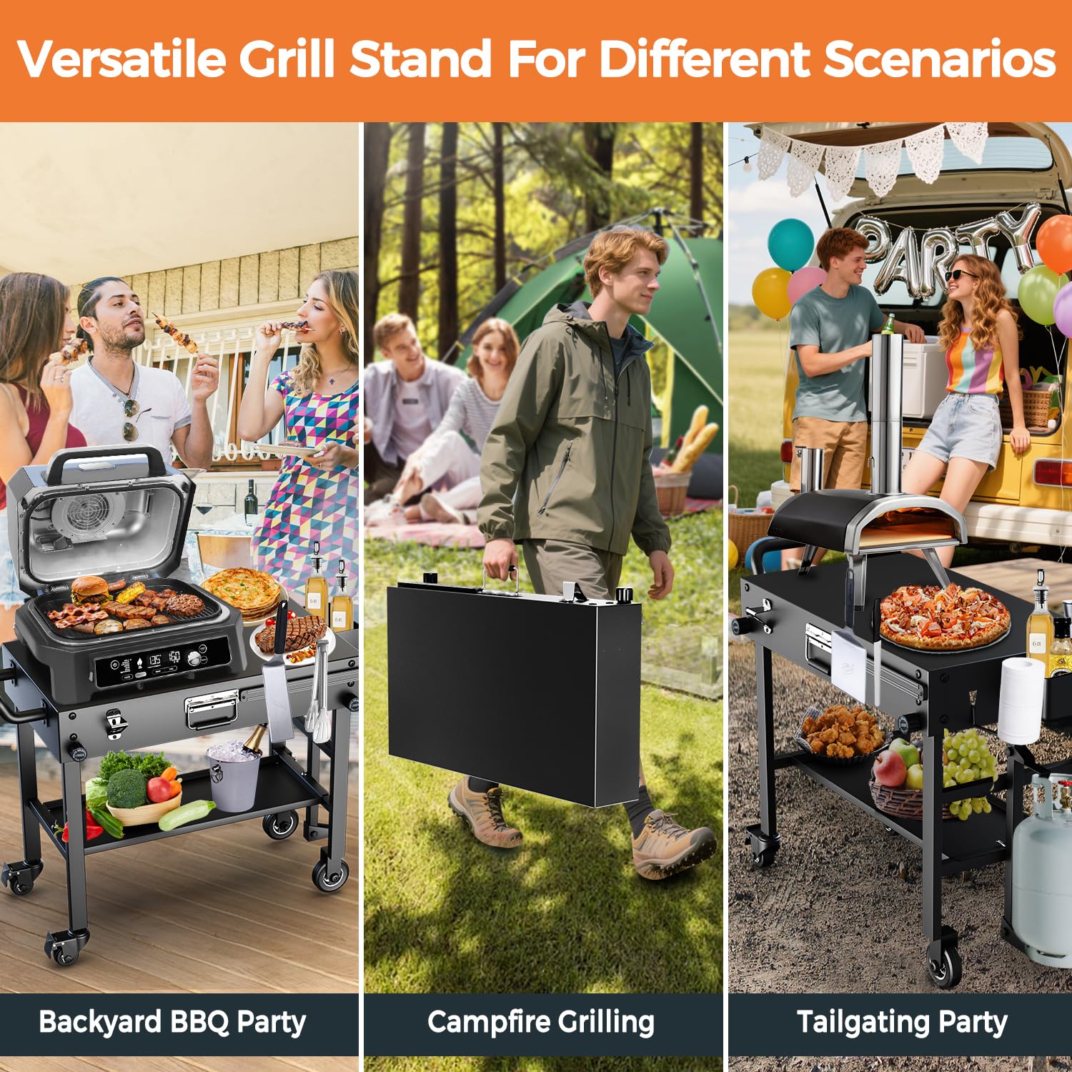 Arribueno portable stand bottom shelf stores tools and spices within reach
