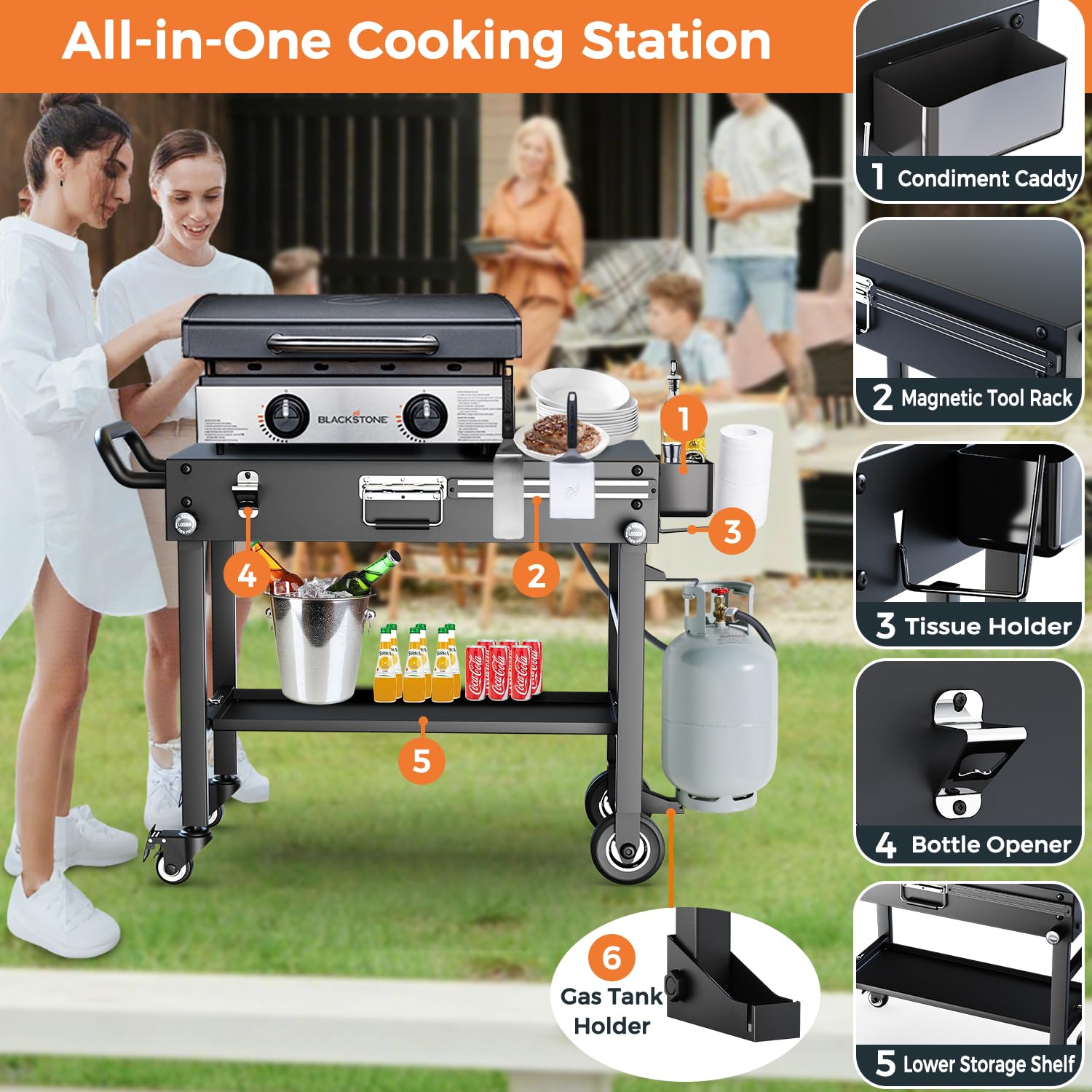 Arribueno portable stand with gas tank holder keeps tanks secure during grilling