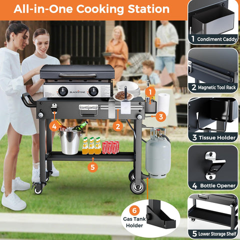 Arribueno portable stand with gas tank holder keeps tanks secure during grilling