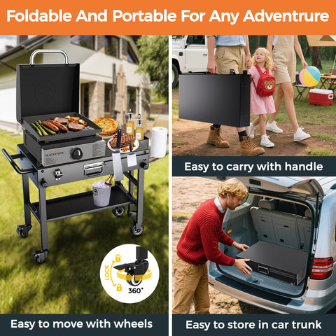 Arribueno portable stand showing a 31x17 inch tabletop for versatile cooking