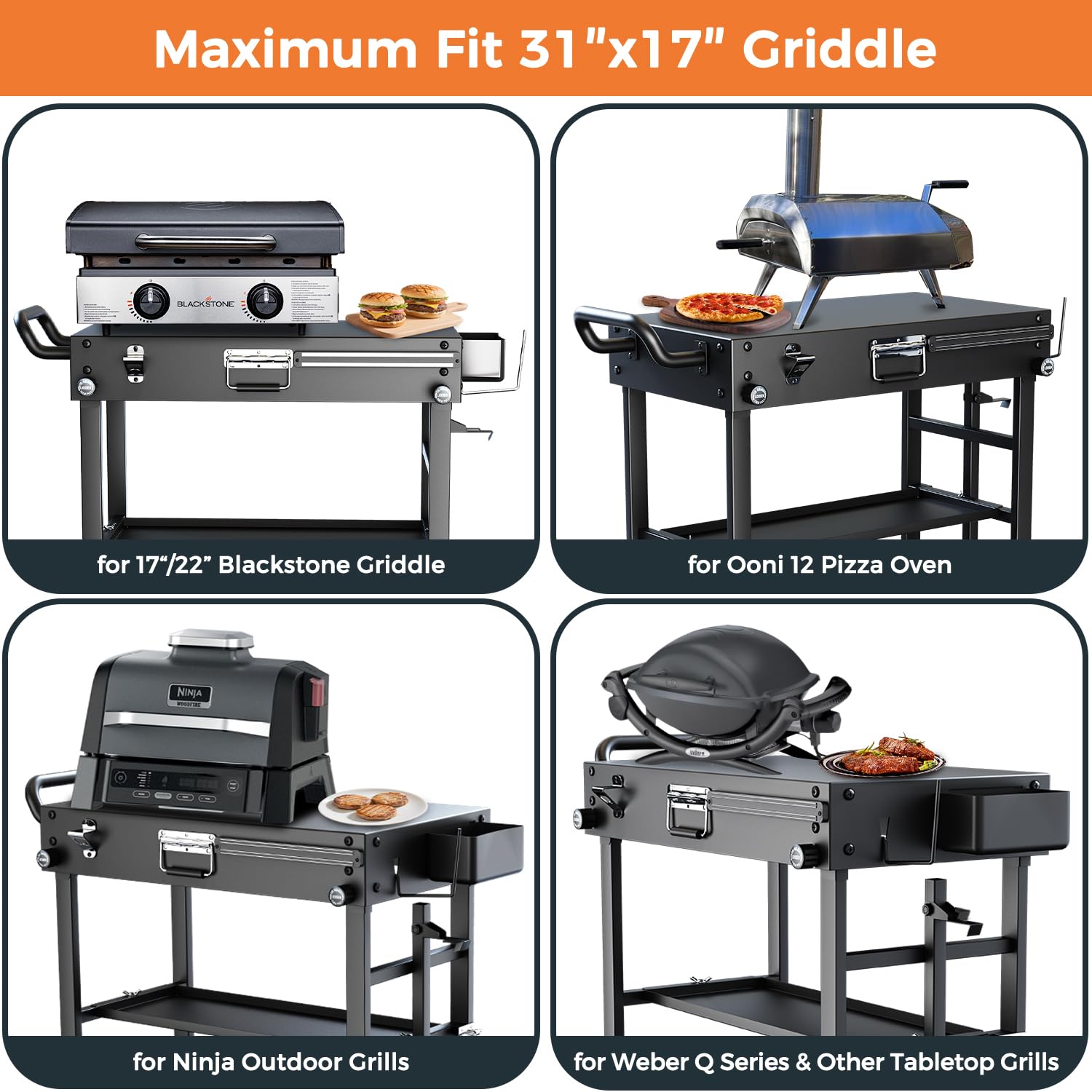 Arribueno portable stand with removable condiment tray for organized prep