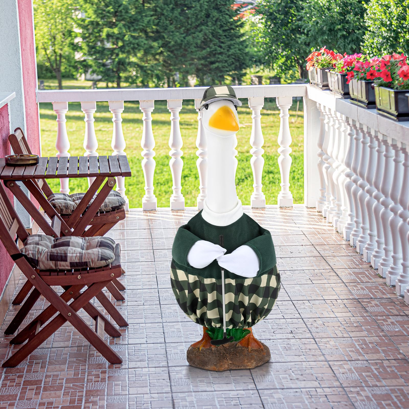 Arrowbash porch display combines color and whimsy for garden parties.