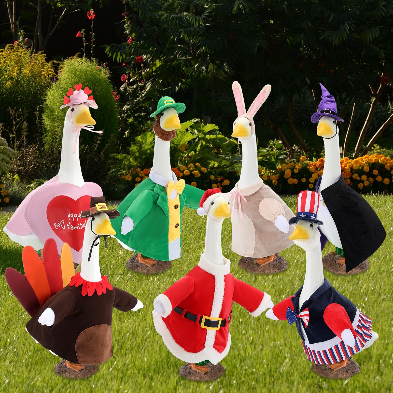 Arrowbash Santa goose costume adds festive Christmas charm to lawns.