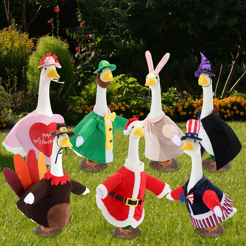 Arrowbash Santa goose costume adds festive Christmas charm to lawns.