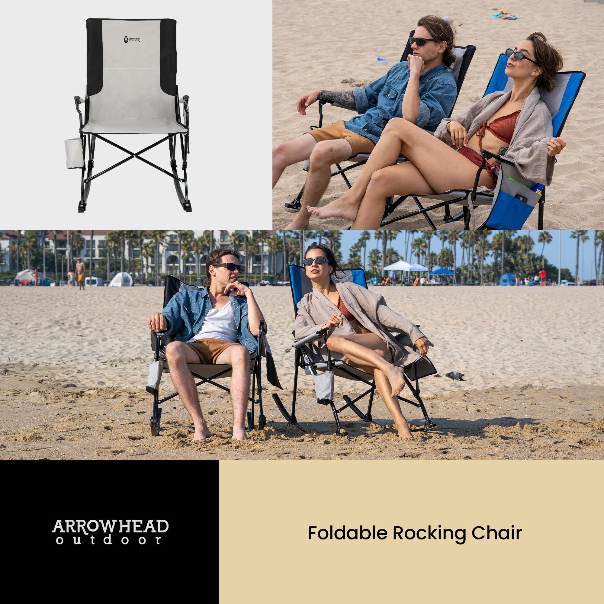 Folded ARROWHEAD OUTDOOR chair compact for storage and transport.