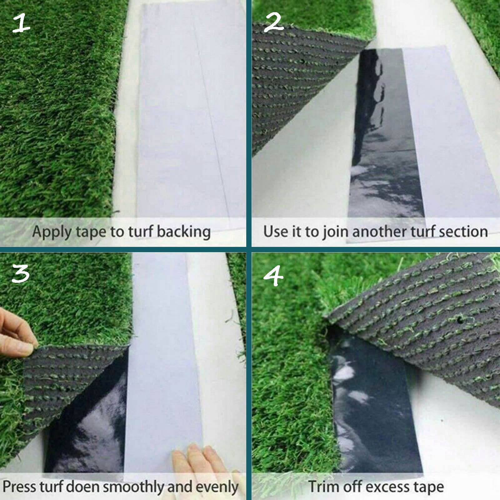 ARRYNTHEON Grass installation outdoors, tape supports long-lasting bonding.