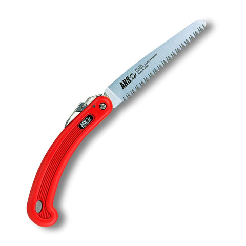 ARS Pruning Folding Turbocut Saw blade close-up, rust-resistant chrome-plated steel for clean cuts.
