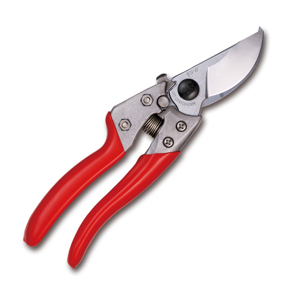 ARS-VS-8XZ hand pruner blade close-up showing rust-resistant chrome plating for durable pruning