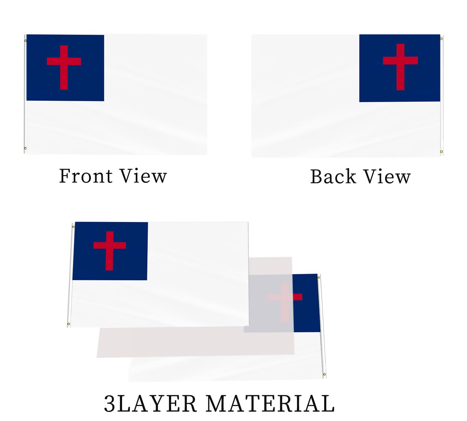 ARSOF Christian flag with brass grommets for easy hanging.