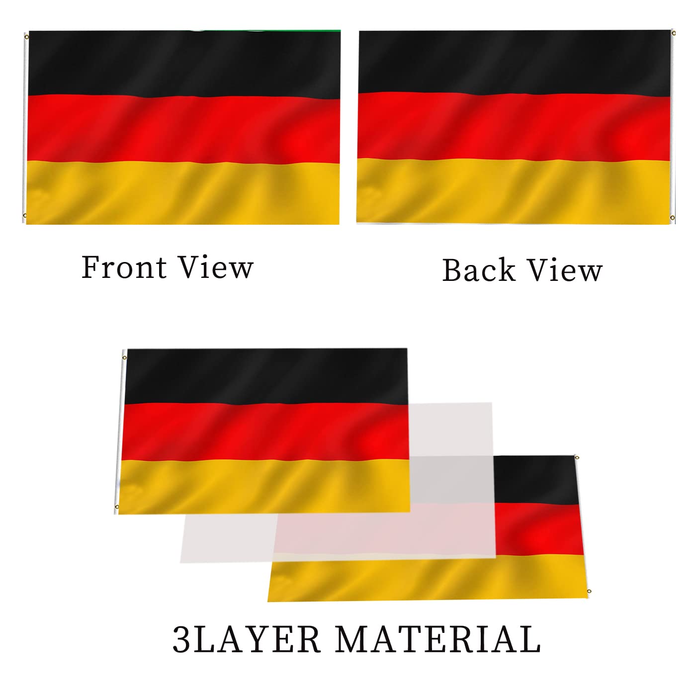ARSOF Germany flag 3x5 double-sided back view seen from behind for outdoor display