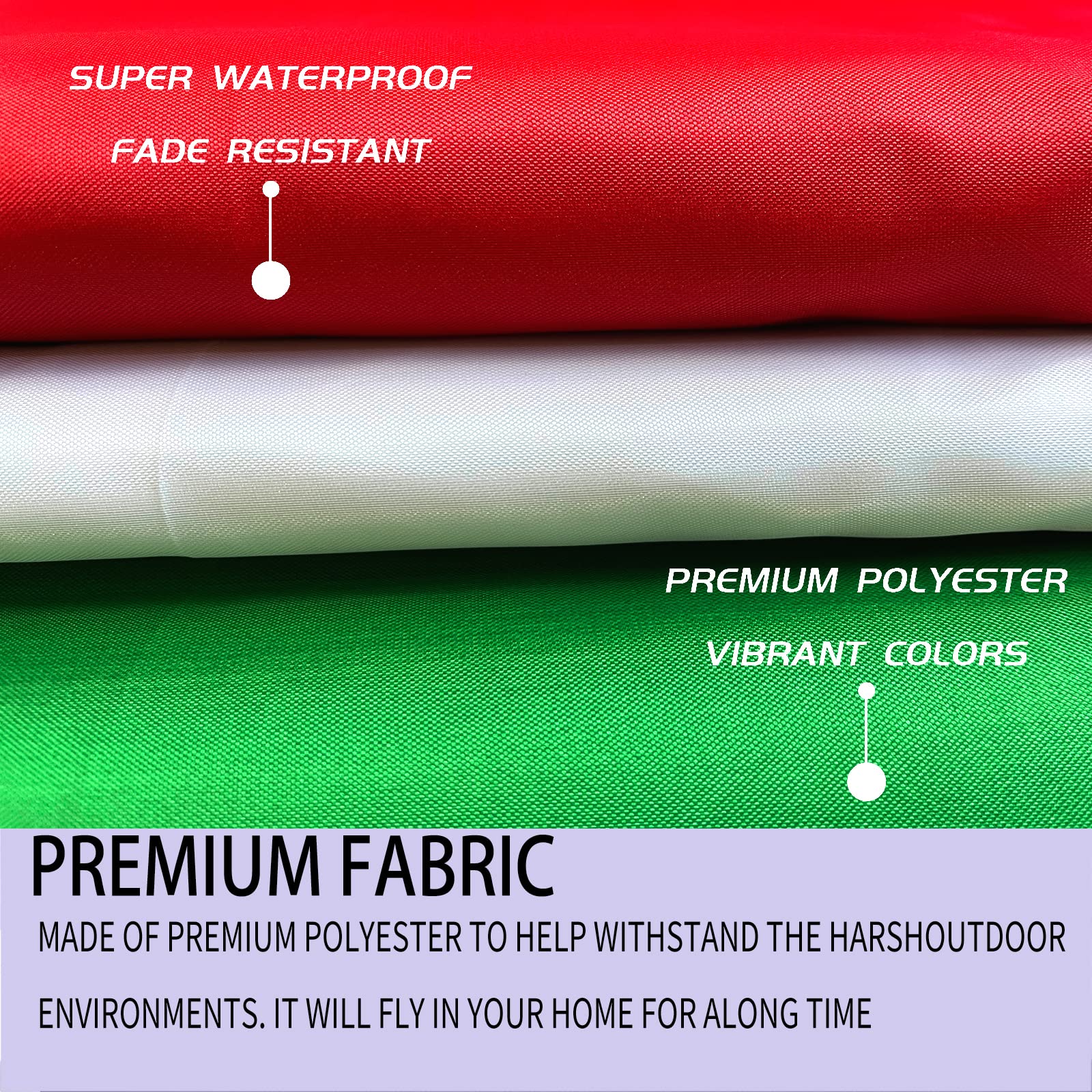 ARSOF Italy flag uses heavy-duty rings and reinforced stitching to resist fraying
