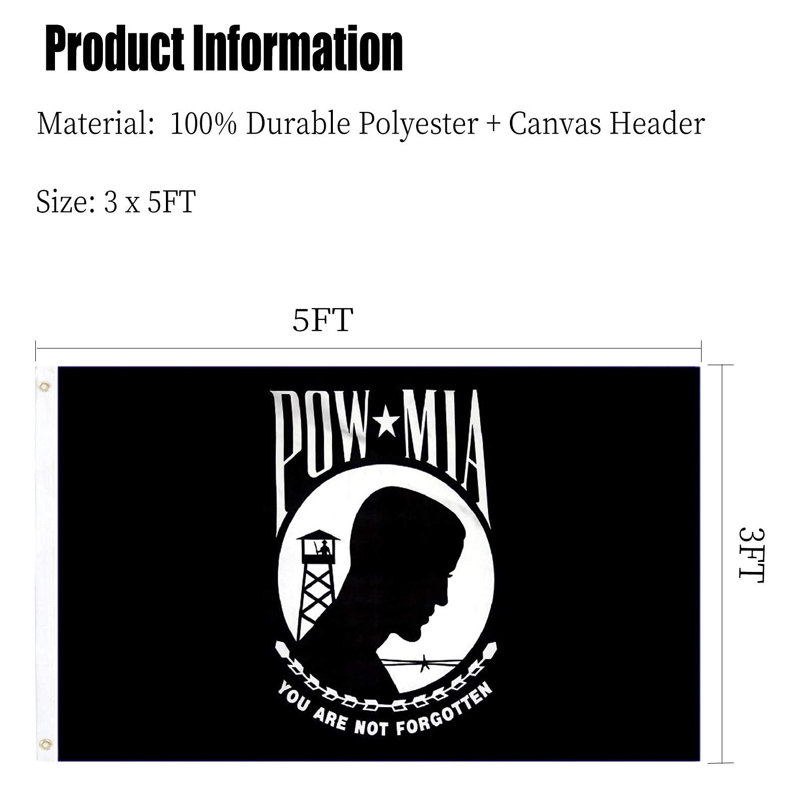 ARSOF Pow Mia flag includes a heavy-duty canvas header for sturdy mounting