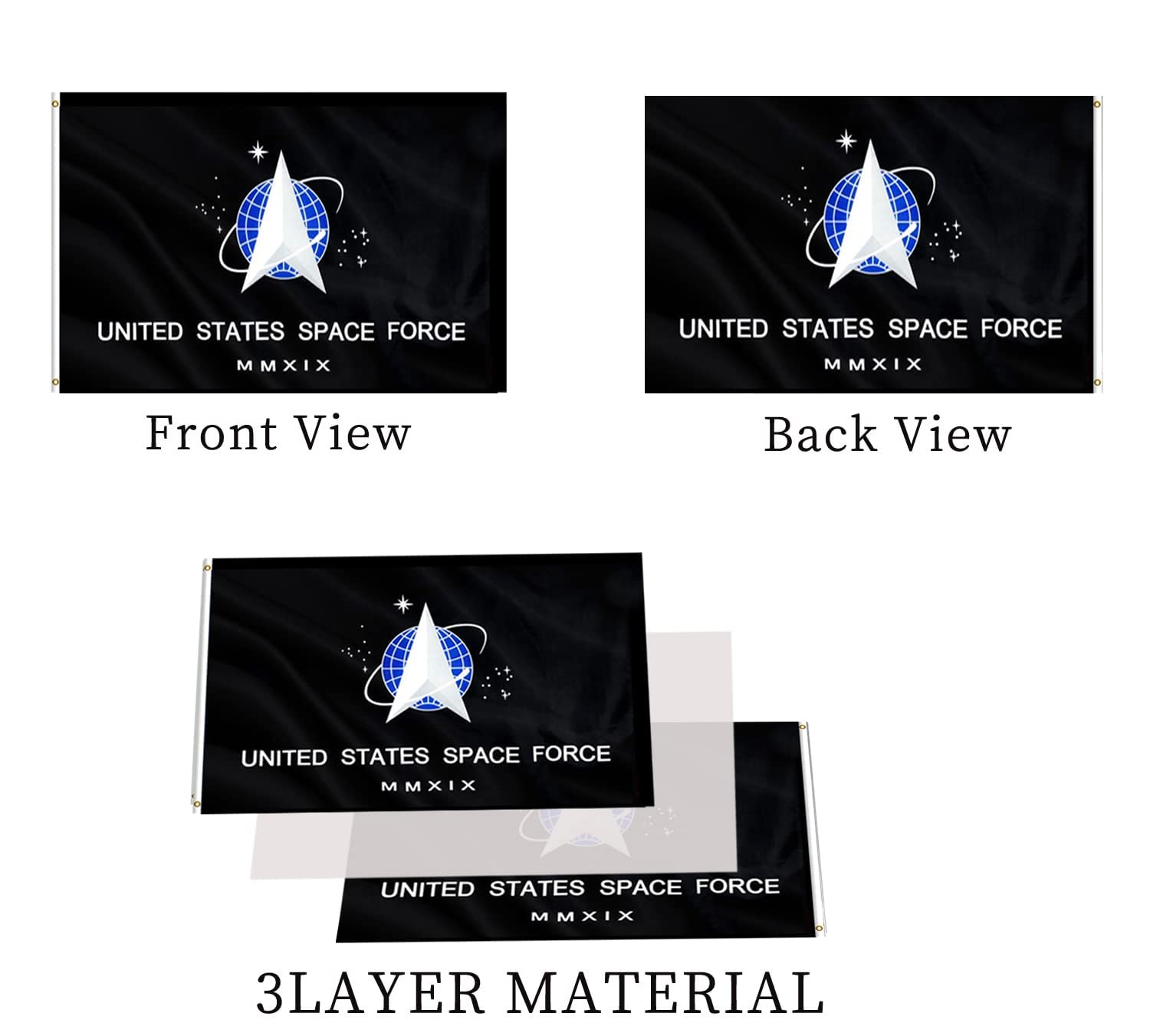 ARSOF Space Force flag heavy header detail for wind-ready hanging