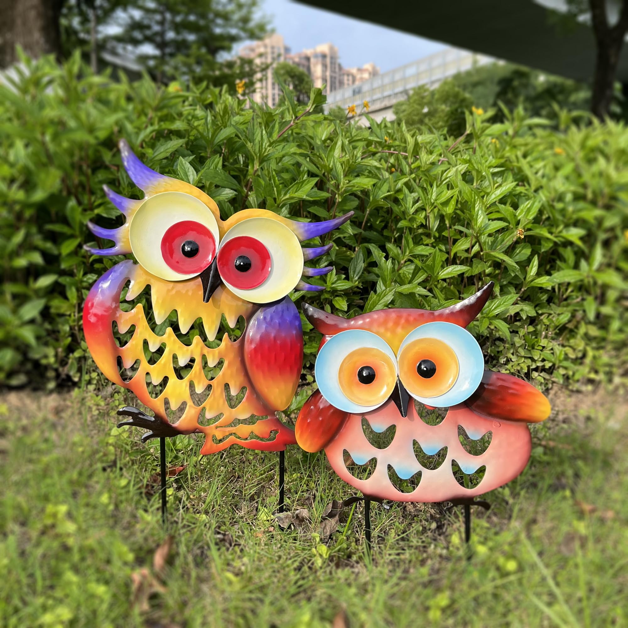 ARTCOS colorful owl stake set adds bright charm to outdoor spaces
