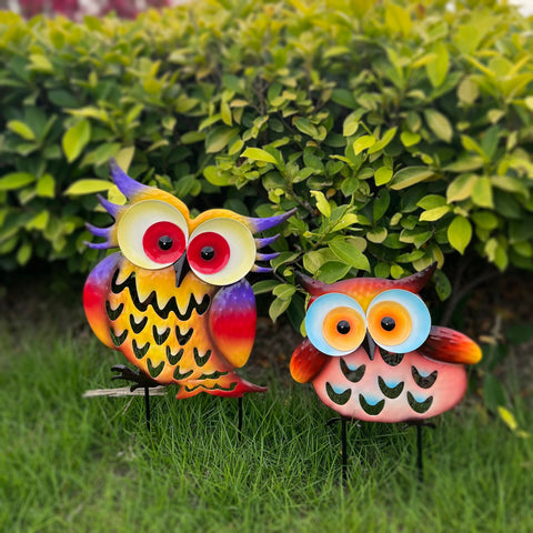ARTCOS two-pack owl stakes create a playful focal point