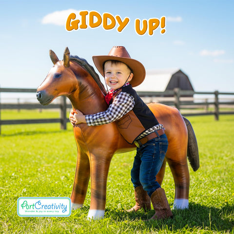 ArtCreativity inflatable horse photo prop for cowboy events