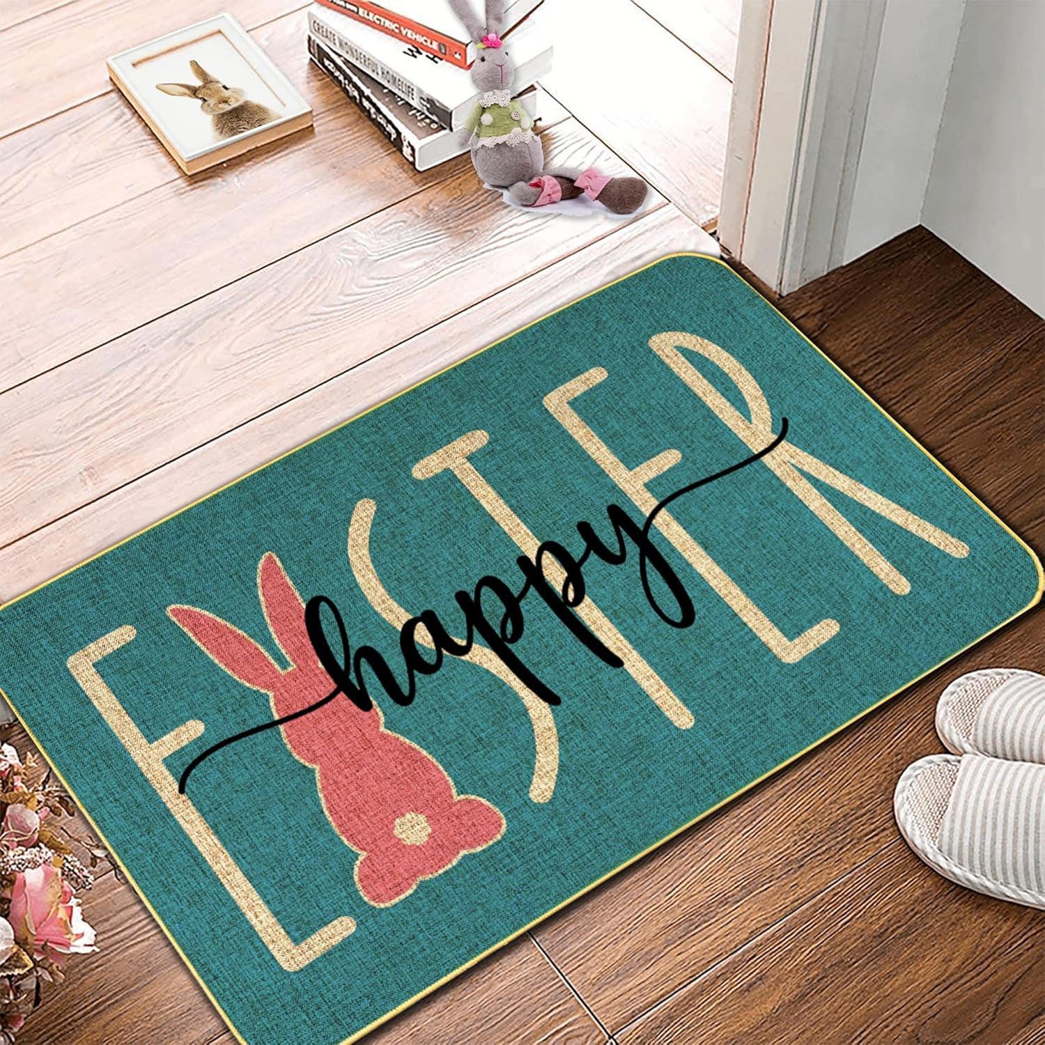 ARTDMT 29x17 inch rug laid flat to welcome guests at the entrance.