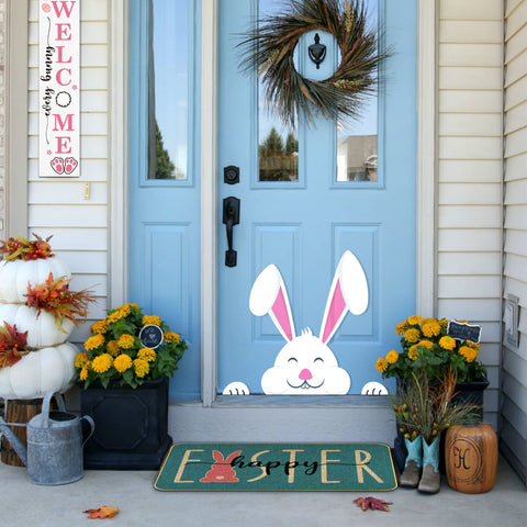 ARTDMT Easter decoration pattern on a front door area during spring.