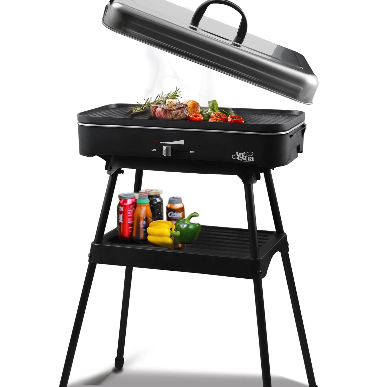 Artestia 1800W grill top view, quick and even searing for balcony meals
