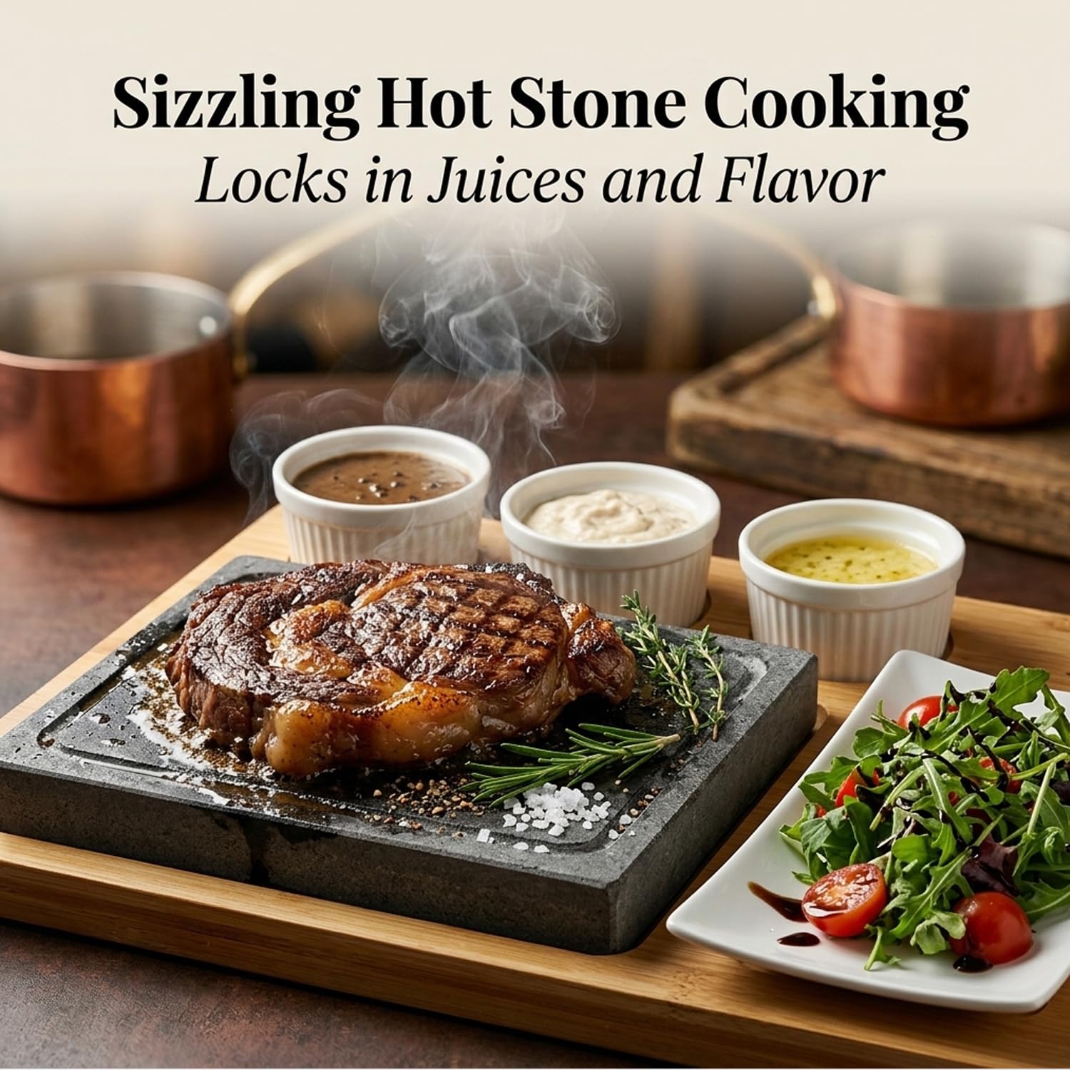 Artestia bamboo tray serving board keeps stones and bowls neatly organized at the table