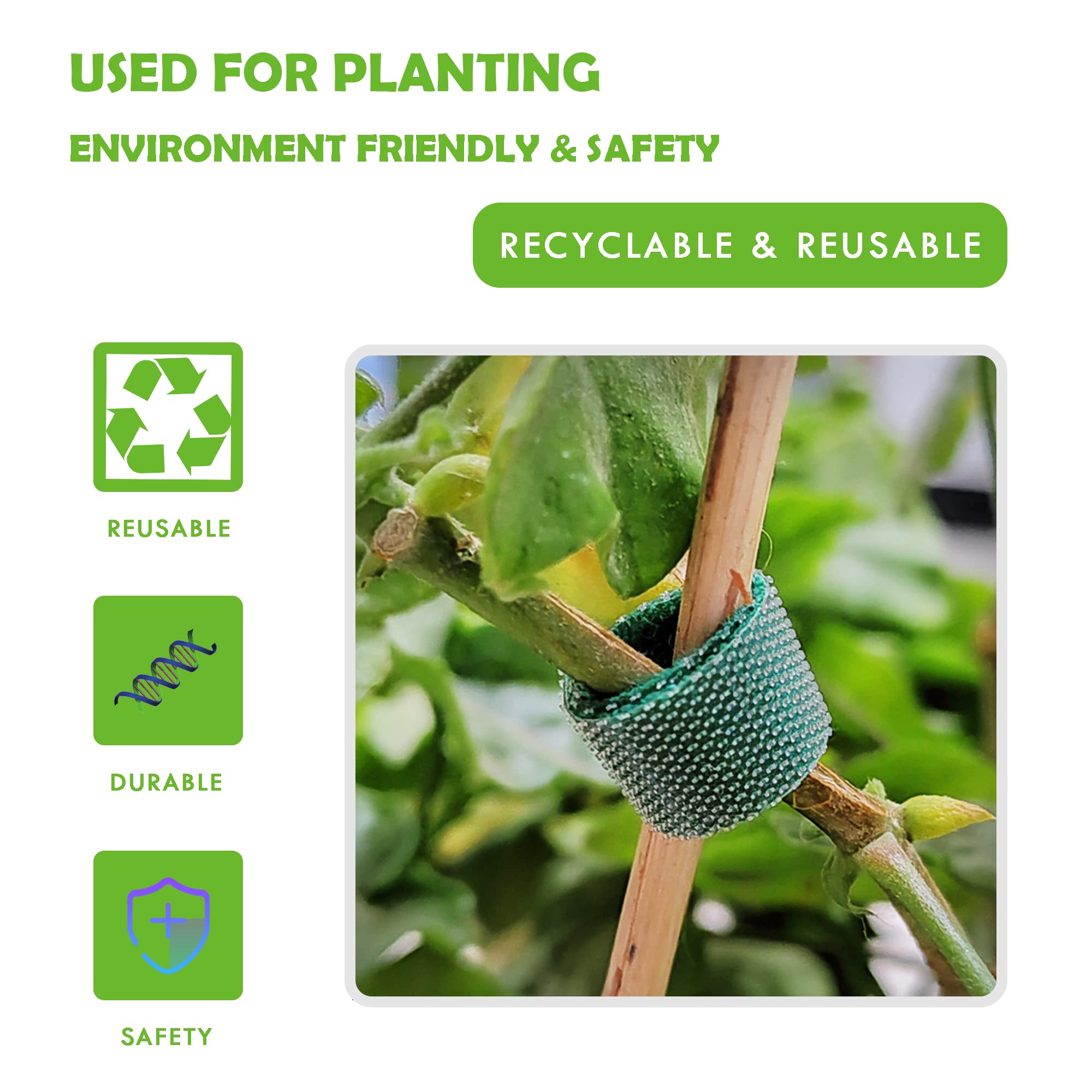 Sturdy nylon and plastic composition ensures safe, secure ties without slippage during growth.