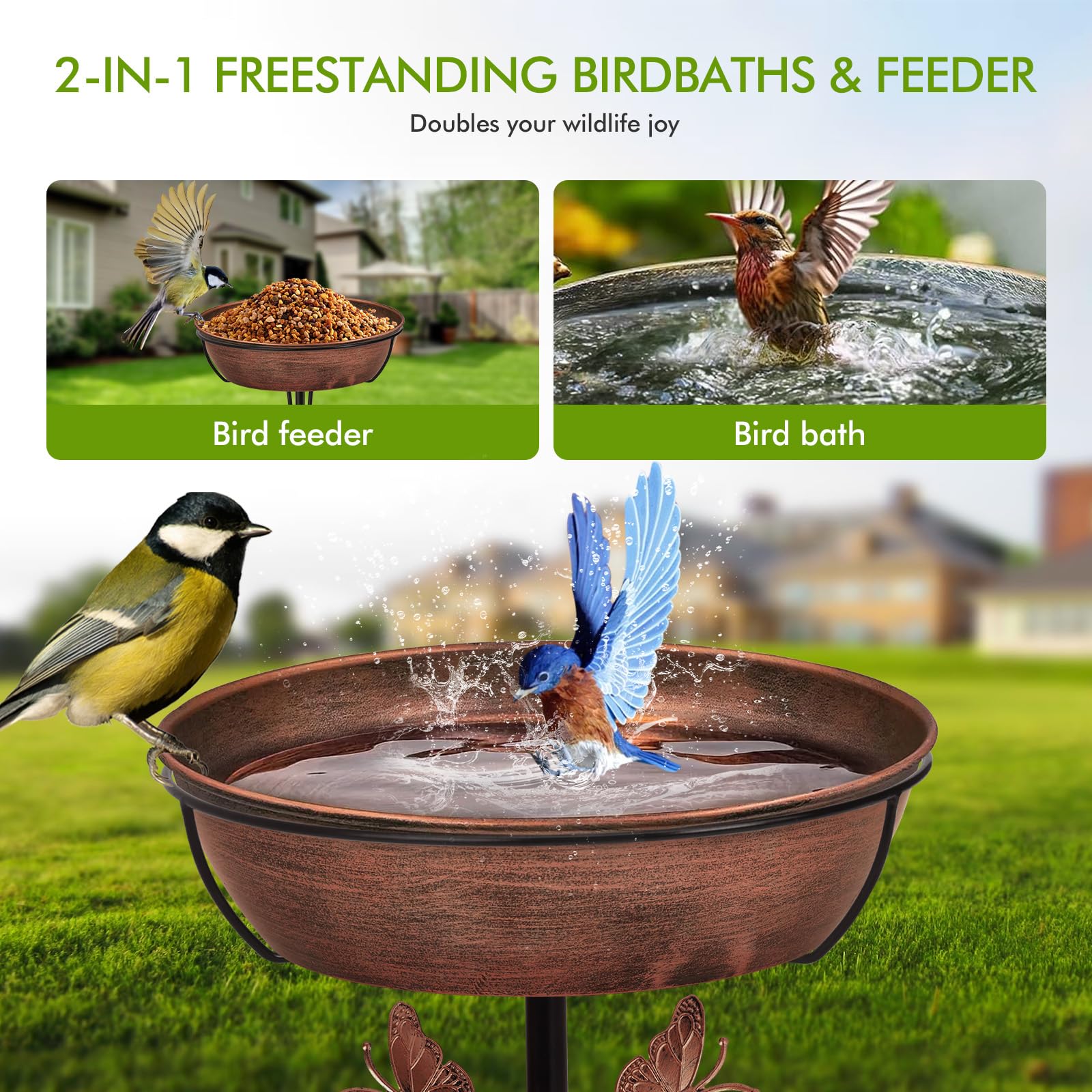 Artfulites 13-inch diameter bowl holds ample water for multiple birds