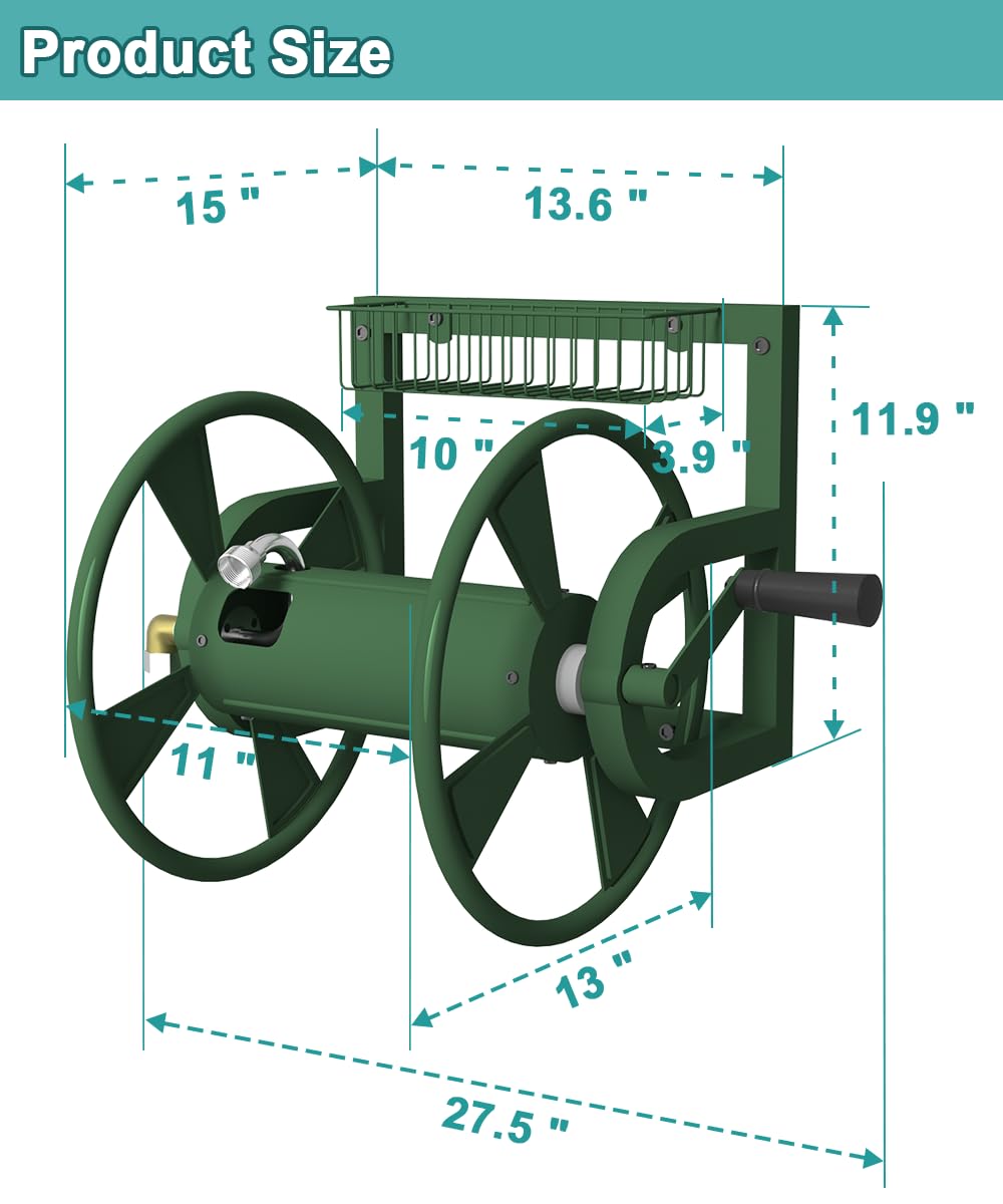 Artigarden 125ft capacity reel neatly stores long hoses after use