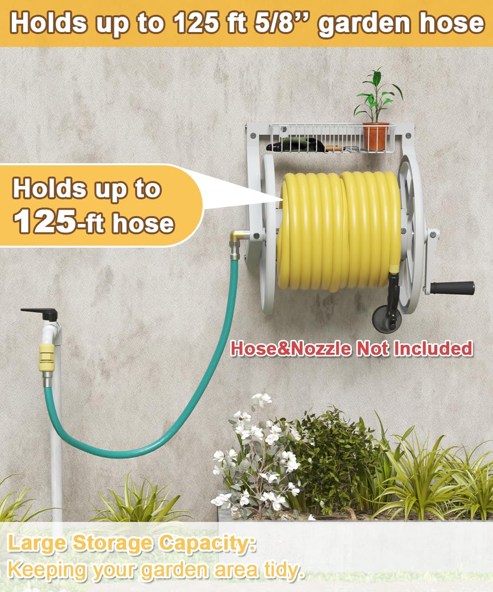 Artigarden 125ft capacity hose reel stores long hoses for large yards and patios.