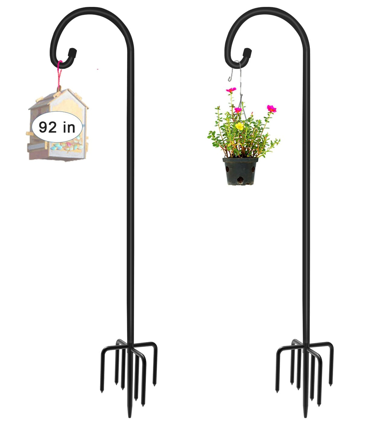 Artigarden 92-inch outdoor shepherd hook with five-prong base for stable display.