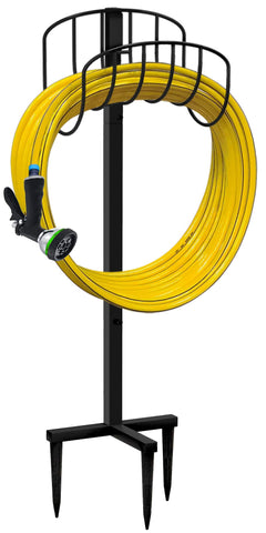 Artigarden freestanding hose holder being assembled, showing sturdy design for outdoor use