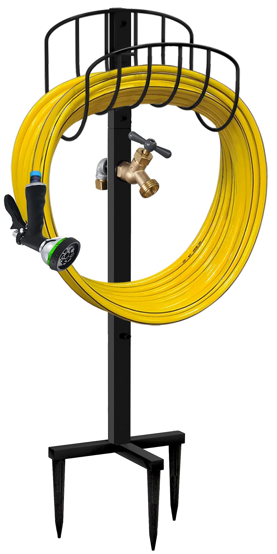 Artigarden freestanding hose holder stand keeps hoses off ground for easy access.