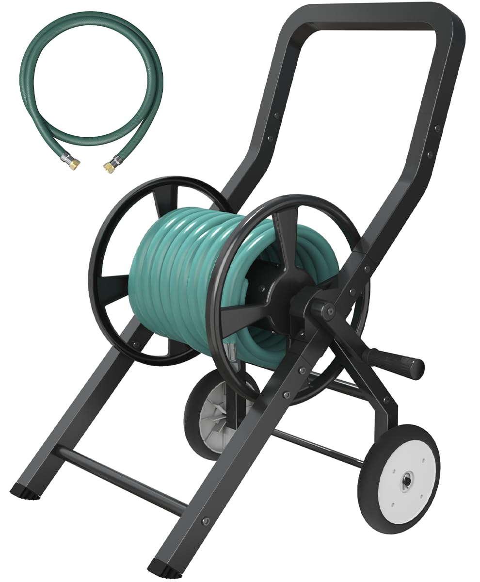 Artigarden hose reel cart showing 125 ft capacity for extended watering reach