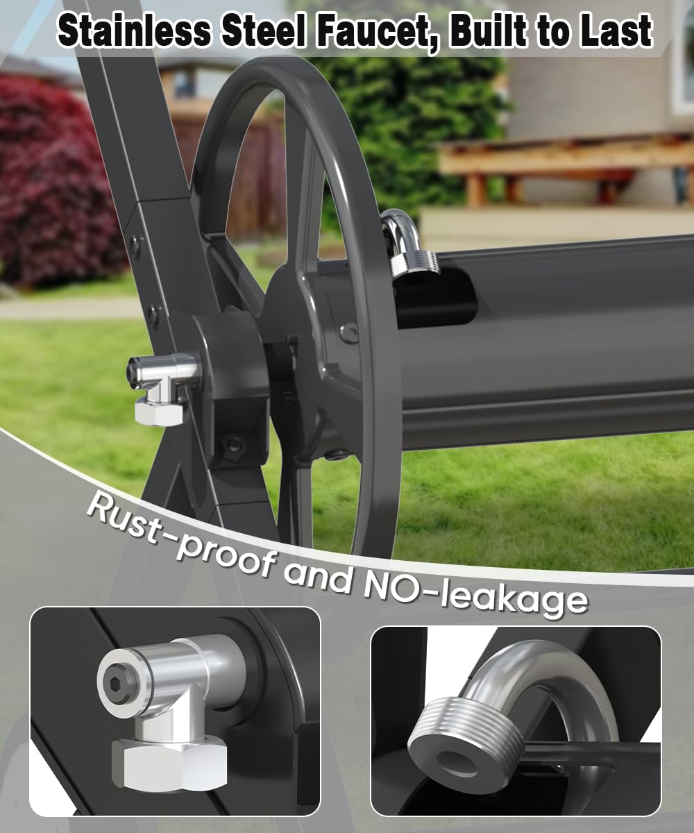 Artigarden hose reel cart stainless fittings ensuring secure seals