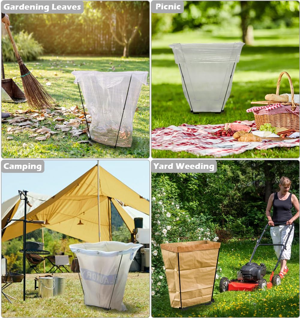 Artigarden portable frame keeps bags open for easy disposal on camping trips.