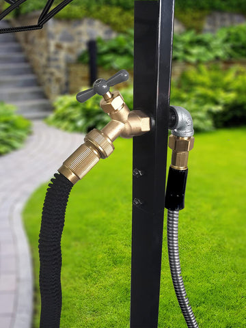 Artigarden heavy-duty metal hose organizer keeps the yard tidy.