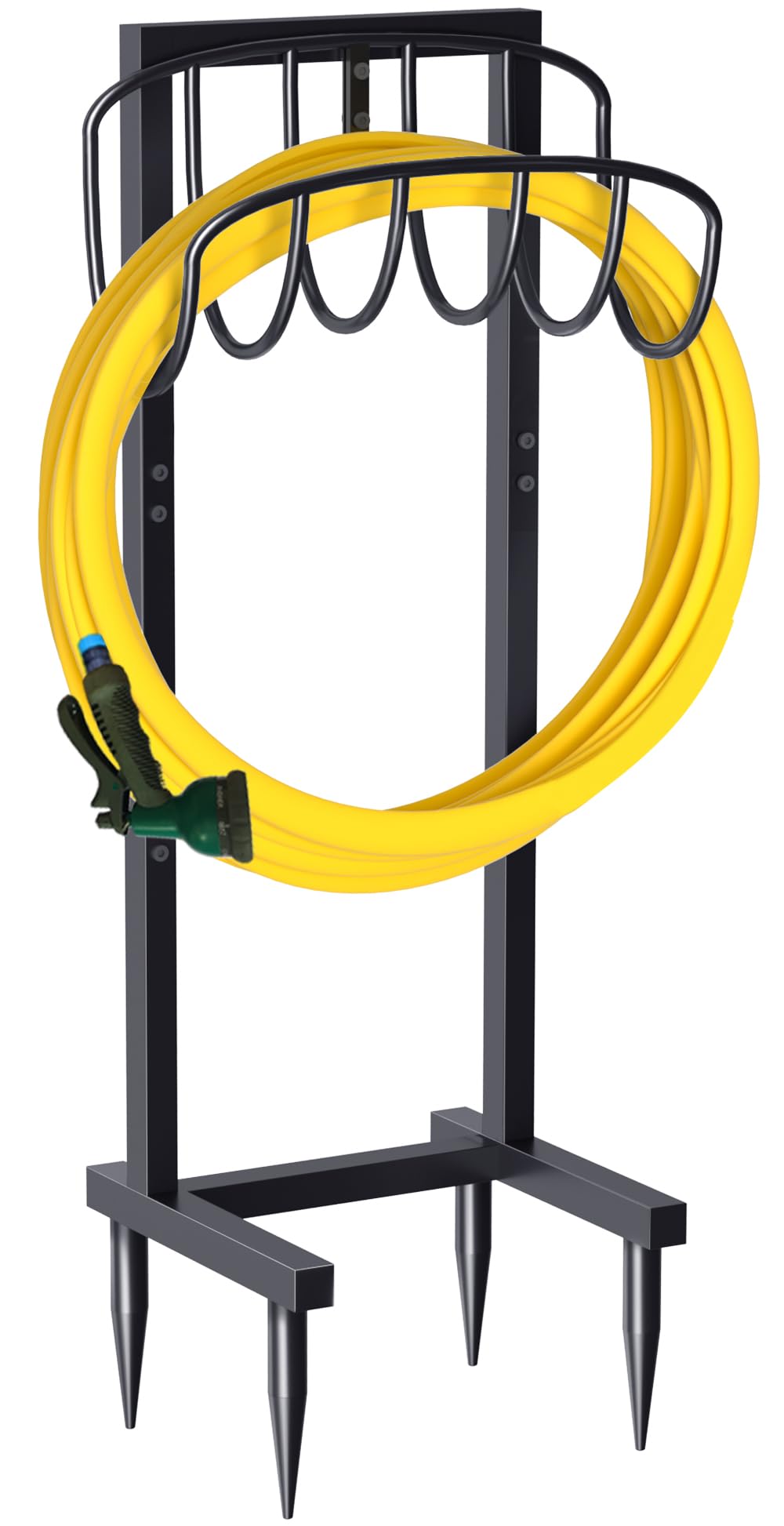 Artigarden hose holder with four-prongs keeps hoses neatly organized and reduces tangles.