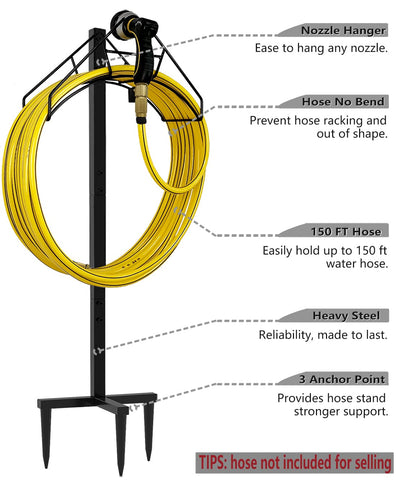 Artigarden hose holder stand side view highlights easy, stable placement in any yard.