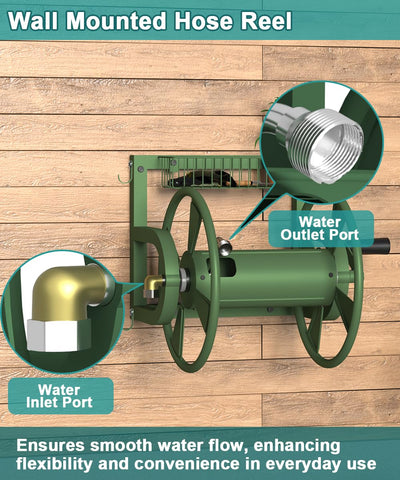 Artigarden hose reel holds up to 125 ft of 5/8-inch hose.