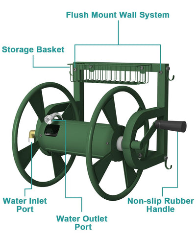 Artigarden hose reel features heavy-duty steel with powder coating.