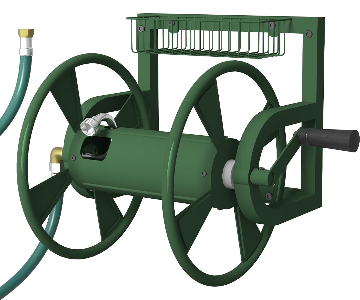 Artigarden wall mounted hose reel with leader hose for easy watering