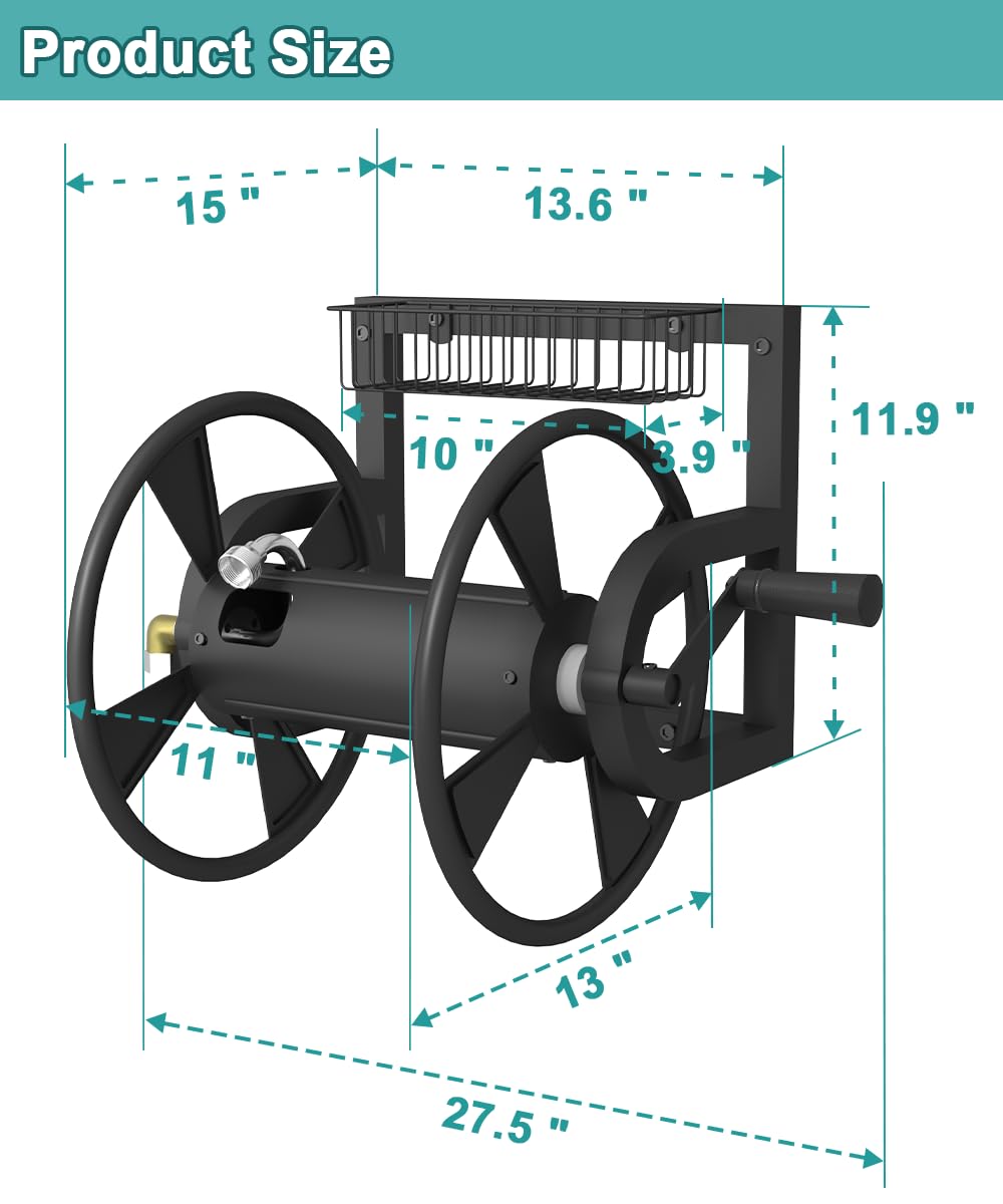 Artigarden hose reel with 3.9 ft leader hose enables quick connections