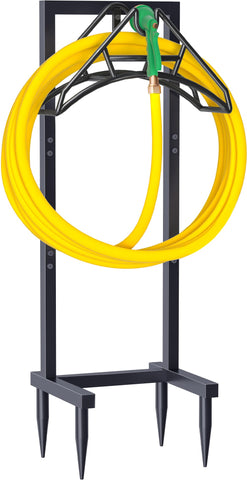 Artigarden outdoor hose holder with four-pronged forks supports up to 150 ft of hose, preventing tangles.