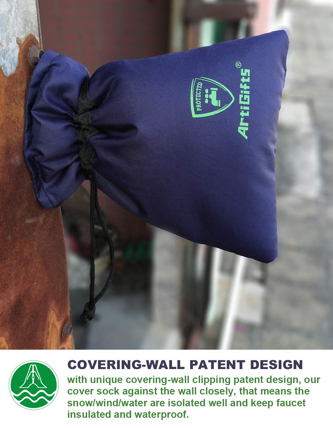 ArtiGifts Pro cover-wall clip design shielding against snow and wind for outdoor faucets