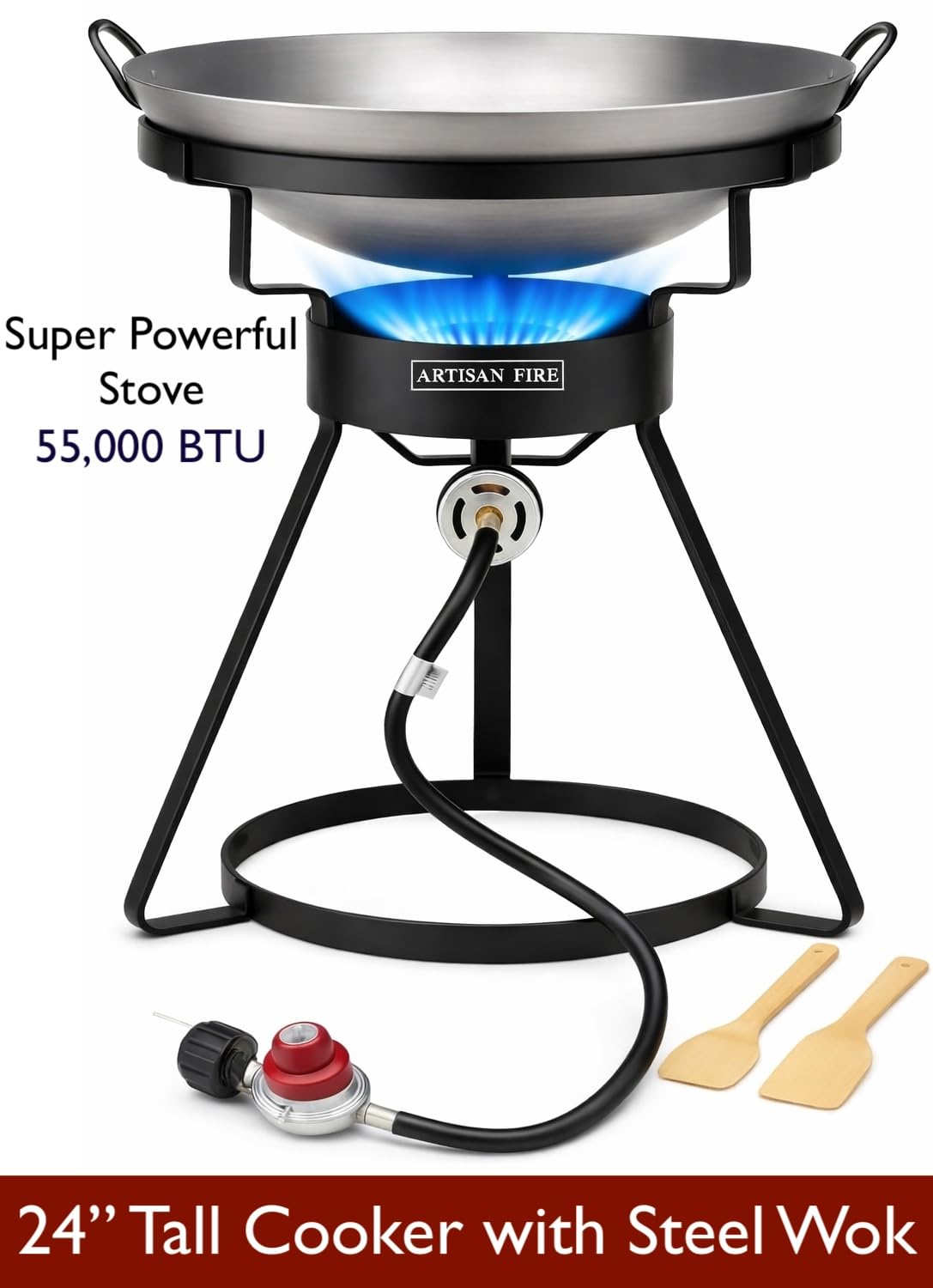Artisan Fire 18-inch steel wok offers wide surface for fast stir-fries.