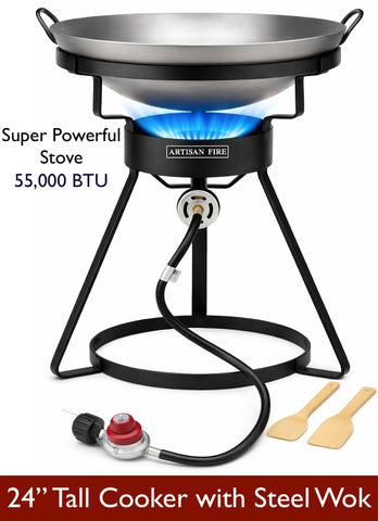 Artisan Fire 18-inch steel wok offers wide surface for fast stir-fries.