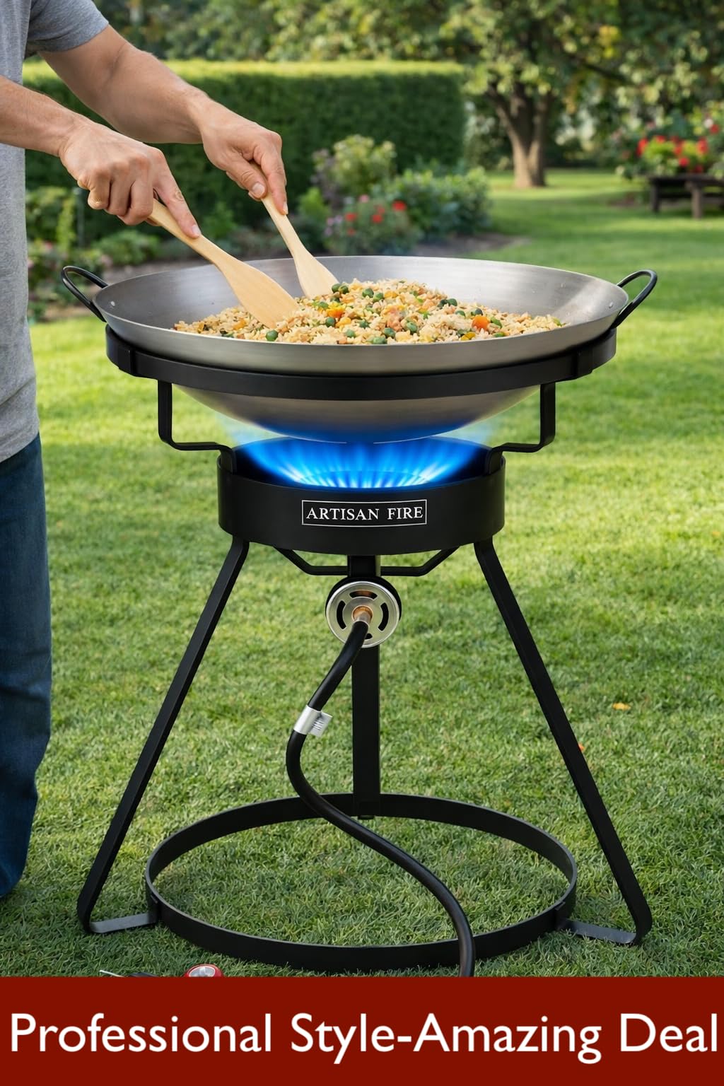 Artisan Fire CSA-certified burner provides controllable flame and safer outdoor cooking.
