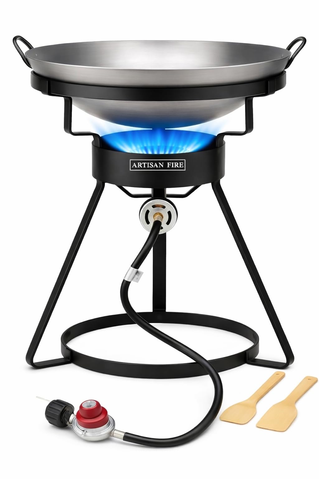 Artisan Fire outdoor cooker stove highlights 55,000 BTU power for quick backyard meals.