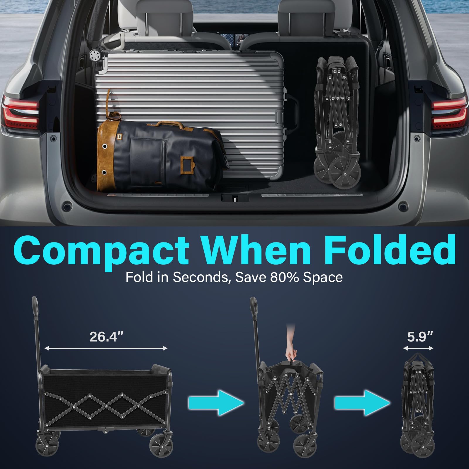 ARTIST'S DREAM compact storage foldable wagon folded for travel