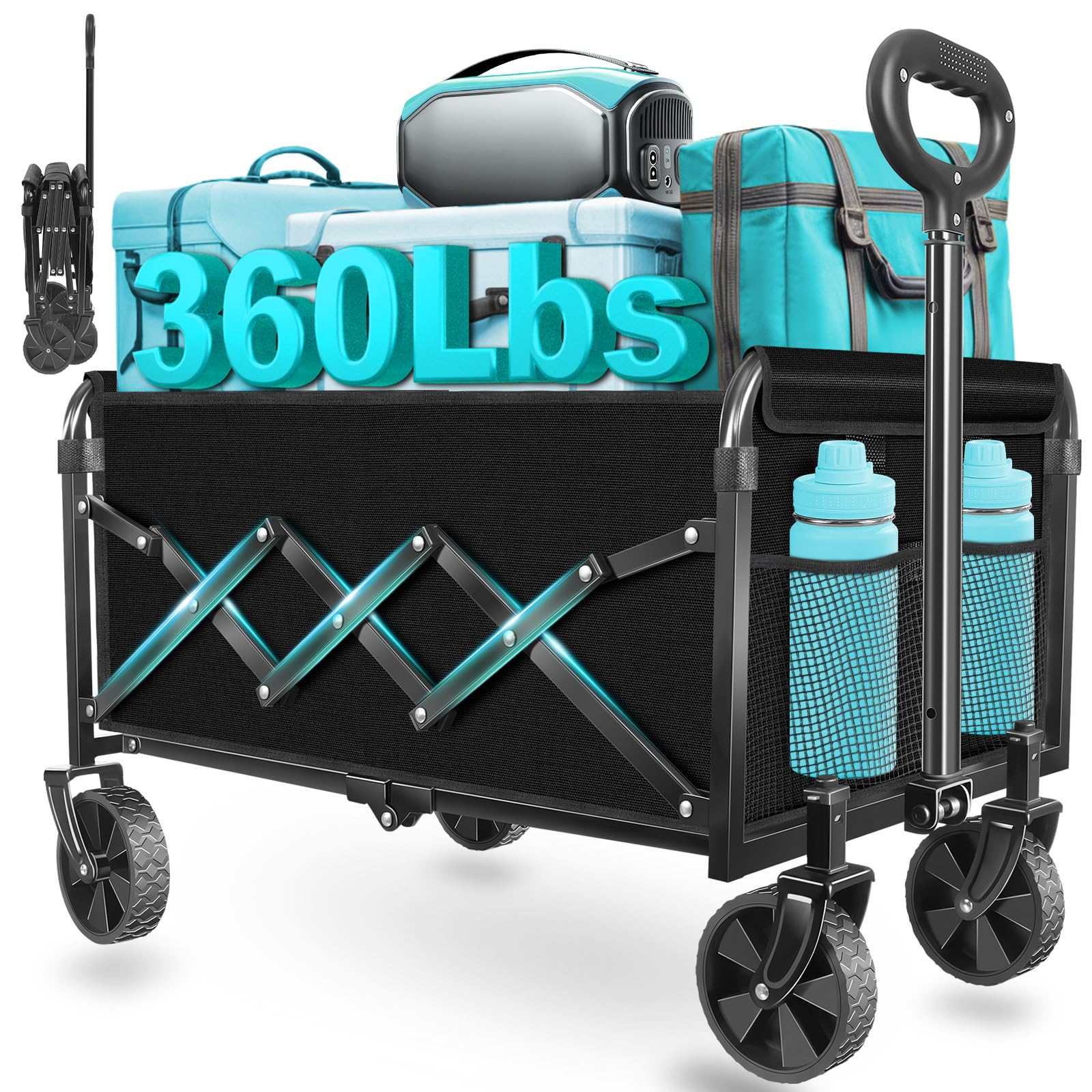 ARTIST'S DREAM foldable wagon jet-black with smooth wheels for easy transport
